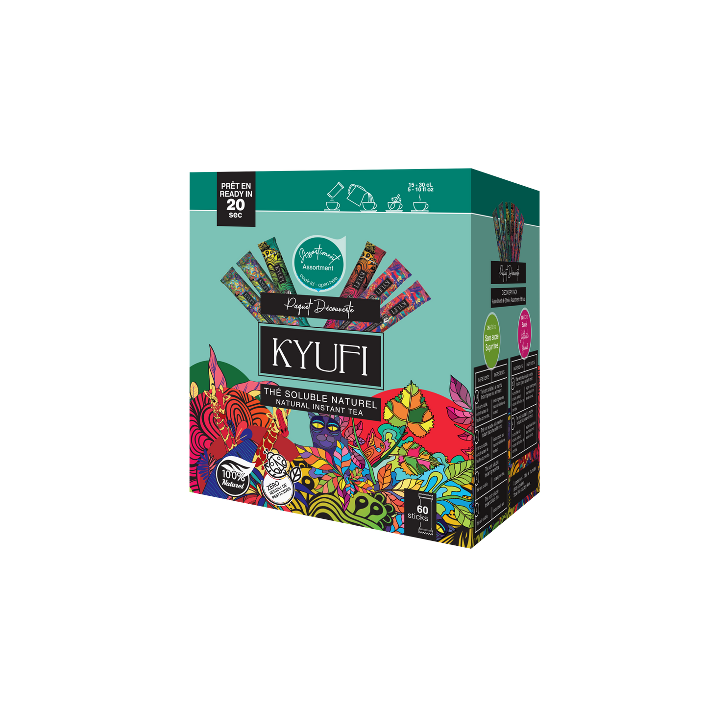 Boîte à thé assortie 60 sticks -  Coffret cadeau thé - Mélanges de thé